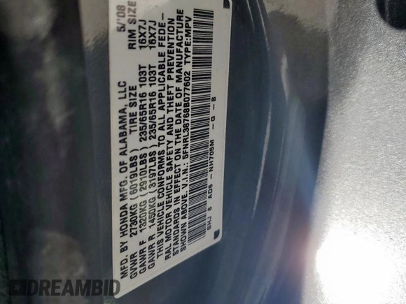 2008 Honda Odyssey EX-L with VIN 5FNRL38768B077602, listed as a Copart auction lot 50233375 with 184,890 mi miles and Clean Title. Bid and sale history available at carsss.com. Image 13.