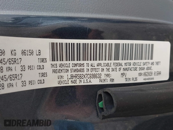 2007 Jeep Grand Cherokee Limited with VIN 1J8HR582X7C698632, listed as a IAAI auction lot 42723513 with 206,039 mi miles and . Bid and sale history available at DreamBid. Image 9.