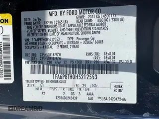 2017 Ford Mustang EcoBoost z VIN 1FA6P8TH0H5212553, wystawiony jako IAAI lot #42607591 z przebiegiem 117 729 mil mil oraz . Historia ofert i sprzedaży dostępna na DreamBid. Obrazek 8.