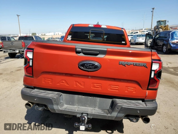 2024 Ford Ranger Raptor with VIN 1FTER4LR8RLE04575, listed as a Copart auction lot 75725034 with 5,742 mi miles and Salvage Title. Bid and sale history available at carsss.com. Image 6.
