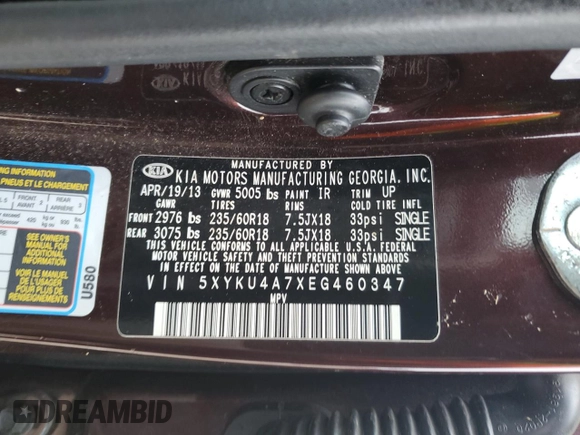 2014 Kia Sorento EX with VIN 5XYKU4A7XEG460347, listed as a Copart auction lot 46109705 with 156,546 mi miles and Clean Title. Bid and sale history available at carsss.com. Image 13.