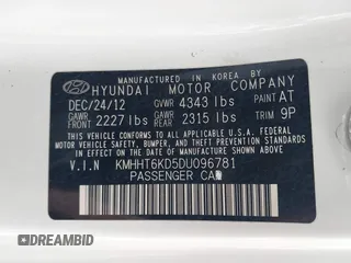 2013 Hyundai Genesis Coupe 2.0T with VIN KMHHT6KD5DU096781, listed as a IAAI auction lot 42187906 with 201,668 mi miles and . Bid and sale history available at DreamBid. Image 9.