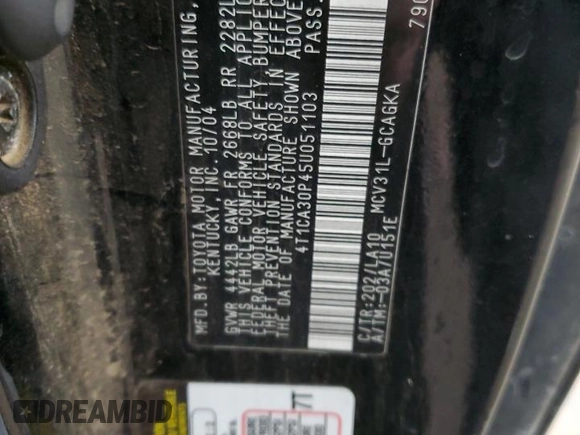 2005 Toyota Solara SE with VIN 4T1CA30P45U051103, listed as a Copart auction lot 46033215 with 318,426 mi miles and Salvage Title. Bid and sale history available at carsss.com. Image 12.