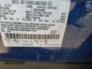2023 Ford Explorer Limited with VIN 1FMSK8FH5PGB41352, listed as a Copart auction lot 53406155 with 25,612 mi miles and Salvage title. Bid and sale history available at DreamBid. Image 13.