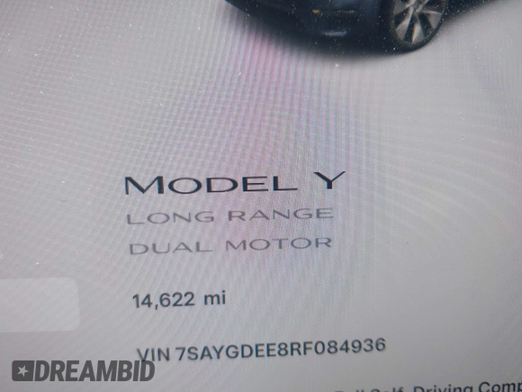 2024 Tesla Model Y Long Range with VIN 7SAYGDEE8RF084936, listed as a IAAI auction lot 41615104 with 14,622 mi miles. Bid and sale history available at carsss.com. Image 15.