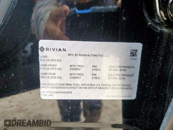 2024 Rivian R1S Adventure z VIN 7PDSGABAXRN035556, wystawiony jako Copart lot #59114065 z przebiegiem 9119 mil mil oraz Szkody całkowita. Historia ofert i sprzedaży dostępna na DreamBid. Obrazek 13.