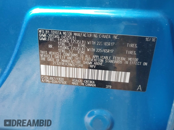 2017 Toyota RAV4 LE with VIN 2T3ZFREV2HW321348, listed as a IAAI auction lot 42080484 with Not Provided miles and . Bid and sale history available at DreamBid. Image 9.