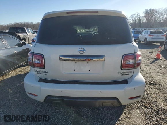 2018 Nissan Armada Platinum with VIN JN8AY2NE5J9733126, listed as a Copart auction lot 47739275 with 102,188 mi miles and Salvage Title. Bid and sale history available at carsss.com. Image 6.