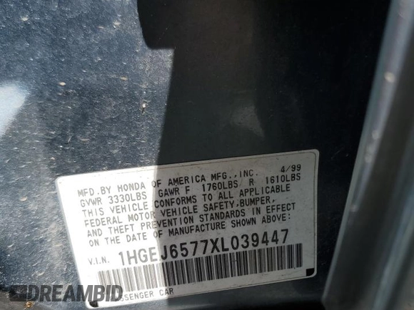 1999 Honda Civic LX with VIN 1HGEJ6577XL039447, listed as a Copart auction lot 55970854 with 100,776 mi miles and Salvage Title. Bid and sale history available at carsss.com. Image 12.