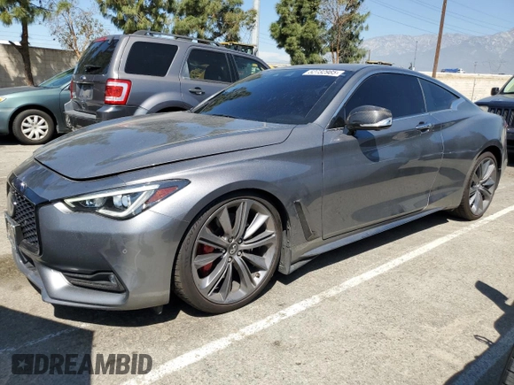 2021 Infiniti Q60 Red Sport 400 with VIN JN1FV7LK5MM530077, listed as a Copart auction lot 52732985 with 38,404 mi miles and Salvage title. Bid and sale history available at DreamBid. Image 1.