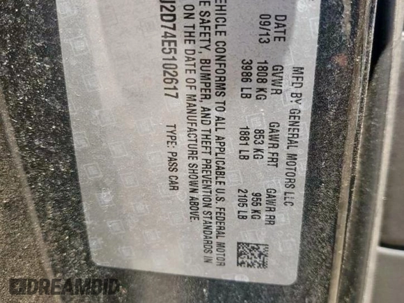 2014 Chevrolet Corvette Z51 2LT with VIN 1G1YJ2D74E5102617, listed as a Copart auction lot 64455705 with 91,709 mi miles and Salvage title. Bid and sale history available at DreamBid. Image 10.