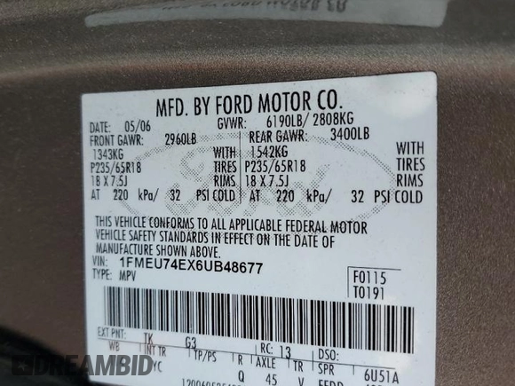 2006 Ford Explorer Eddie Bauer с VIN 1FMEU74EX6UB48677, выставлен на аукционе Copart как лот 64091645 с пробегом 157 426 миль миль и Списание • Salvage title. История ставок и продаж доступна на DreamBid. Изображение 13.
