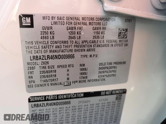 2022 Buick Envision Preferred with VIN LRBAZLR46ND009866, listed as a Copart auction lot 46472455 with 17,175 mi miles and Salvage Title. Bid and sale history available at carsss.com. Image 13.