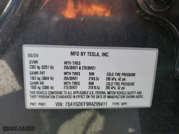 2024 Tesla Model Y Performance with VIN 7SAYGDEF9RA299411, listed as a Copart auction lot 47216515 with 8,150 mi miles and Salvage Title. Bid and sale history available at carsss.com. Image 12.