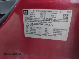 2012 GMC Terrain SLE-1 z VIN 2GKALMEKXC6325042, wystawiony jako IAAI lot #42007835 z przebiegiem 206 215 mil mil oraz . Historia ofert i sprzedaży dostępna na DreamBid. Obrazek 9.