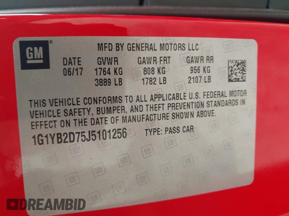 2018 Chevrolet Corvette 1LT with VIN 1G1YB2D75J5101256, listed as a IAAI auction lot 41912771 with 23,160 mi miles. Bid and sale history available at carsss.com. Image 9.