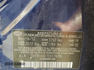 2013 Hyundai Elantra Limited with VIN 5NPDH4AE7DH179786, listed as a Copart auction lot 52531825 with 147,850 mi miles and Salvage Title. Bid and sale history available at DreamBid. Image 12.