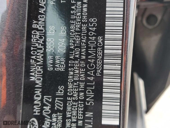 2021 Hyundai Elantra SE with VIN 5NPLL4AG4MH049458, listed as a Copart auction lot 45358155 with 58,475 mi miles and Salvage Title. Bid and sale history available at carsss.com. Image 15.