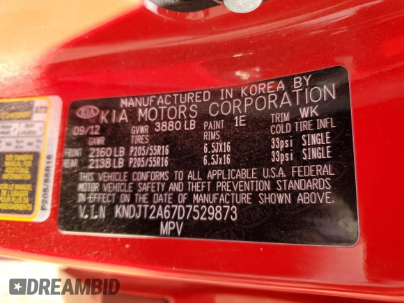2013 Kia Soul + with VIN KNDJT2A67D7529873, listed as a Copart auction lot 51936815 with 56,139 mi miles and Salvage Title. Bid and sale history available at DreamBid. Image 14.
