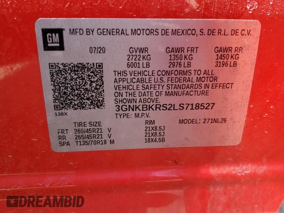 2020 Chevrolet Blazer RS z VIN 3GNKBKRS2LS718527, wystawiony jako Copart lot #53258935 z przebiegiem 65 996 mil mil oraz Szkoda całkowita • Salvage title. Historia ofert i sprzedaży dostępna na DreamBid. Obrazek 14.