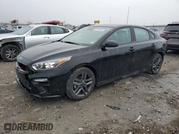 2021 Kia Forte GT-Line with VIN 3KPF34AD7ME360339, listed as a Copart auction lot 52974445 with 18,445 mi miles and Salvage title. Bid and sale history available at DreamBid. Image 1.