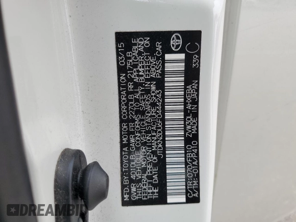 2015 Toyota Prius Four with VIN JTDKN3DU6F0444243, listed as a Copart auction lot 47823315 with 70,622 mi miles and Salvage Title. Bid and sale history available at carsss.com. Image 14.