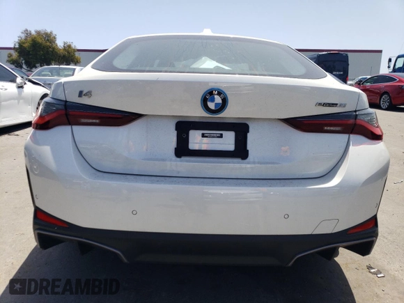 2023 BMW i4 eDrive35 with VIN WBY43AW07PFP64892, listed as a Copart auction lot 55696614 with 3,491 mi miles and Salvage Title. Bid and sale history available at carsss.com. Image 6.