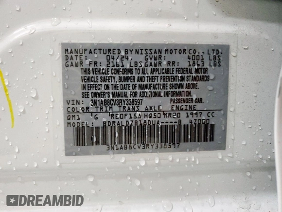 2024 Nissan Sentra SV z VIN 3N1AB8CV3RY338597, wystawiony jako Copart lot #57588955 z przebiegiem 27 910 mil mil oraz Szkoda całkowita • Salvage title. Historia ofert i sprzedaży dostępna na DreamBid. Obrazek 12.