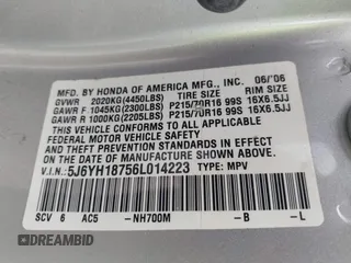 2006 Honda Element EX-P with VIN 5J6YH18756L014223, listed as a IAAI auction lot 42029555 with 252,799 mi miles. Bid and sale history available at carsss.com. Image 9.