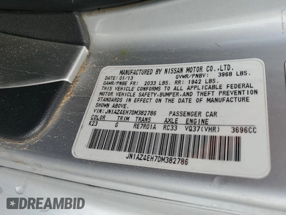 2013 Nissan 370Z with VIN JN1AZ4EH7DM382786, listed as a Copart auction lot 78954654 with 96,789 mi miles and Salvage Title. Bid and sale history available at carsss.com. Image 13.