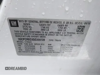 2016 Chevrolet Silverado 1500 LT with VIN 3GCPCREC0GG309728, listed as a IAAI auction lot 41911166 with 222,045 mi miles and . Bid and sale history available at DreamBid. Image 9.