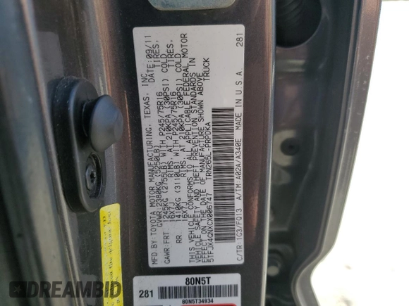 2012 Toyota Tacoma PreRunner with VIN 5TFJX4GNXCX006747, listed as a Copart auction lot 46805915 with 223,701 mi miles and Salvage title. Bid and sale history available at DreamBid. Image 14.
