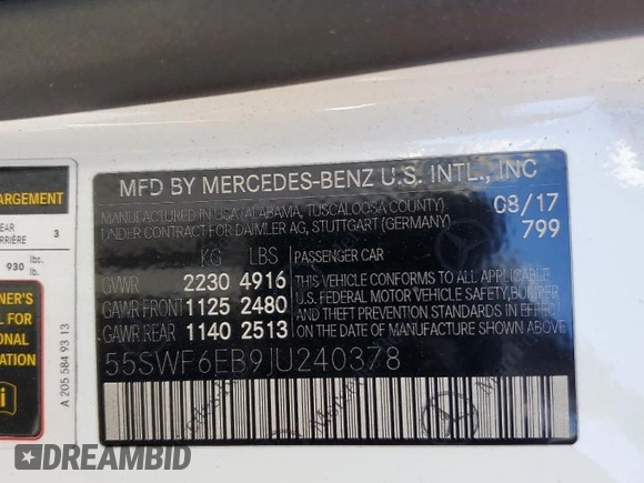 2018 Mercedes-Benz C 43 AMG with VIN 55SWF6EB9JU240378, listed as a Copart auction lot 82298494 with 79,513 mi miles and Salvage Title. Bid and sale history available at carsss.com. Image 15.