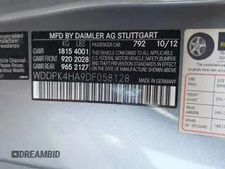 2013 Mercedes-Benz SLK-Class SLK 250 with VIN WDDPK4HA9DF058128, listed as a IAAI auction lot 41809272 with 76,860 mi miles. Bid and sale history available at carsss.com. Image 9.