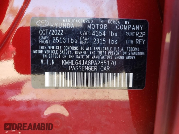 2023 Hyundai Sonata SEL with VIN KMHL64JA8PA285170, listed as a Copart auction lot 48791475 with 17,028 mi miles and Salvage Title. Bid and sale history available at DreamBid. Image 14.