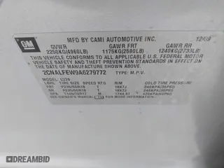 2010 Chevrolet Equinox LTZ with VIN 2CNALFEW9A6279772, listed as a IAAI auction lot 41605822 with 175,573 mi miles. Bid and sale history available at carsss.com. Image 9.