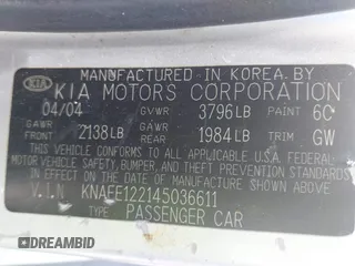 2004 Kia Spectra LX z VIN KNAFE122145036611, wystawiony jako IAAI lot #42490340 z przebiegiem 219 316 mil mil oraz . Historia ofert i sprzedaży dostępna na DreamBid. Obrazek 9.