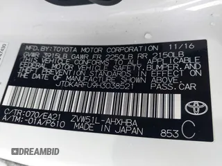 2017 Toyota Prius Two with VIN JTDKARFU9H3038521, listed as a IAAI auction lot 41477948 with 199,917 mi miles. Bid and sale history available at carsss.com. Image 9.