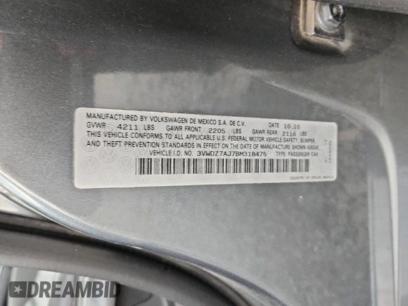 2011 Volkswagen Jetta SE with VIN 3VWDZ7AJ7BM318475, listed as a Copart auction lot 63148335 with 125,266 mi miles and Clean title. Bid and sale history available at DreamBid. Image 12.