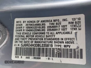 2011 Honda CR-V LX with VIN 5J6RE4H33BL035819, listed as a IAAI auction lot 41791275 with 179,436 mi miles. Bid and sale history available at carsss.com. Image 9.