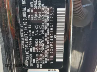 2021 Kia Telluride EX z VIN 5XYP34HC1MG117517, wystawiony jako Copart lot #51983995 z przebiegiem Nie podano mil oraz Szkoda całkowita • Salvage title. Historia ofert i sprzedaży dostępna na DreamBid. Obrazek 15.