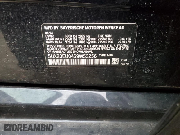 2025 BMW X5 xDrive40i with VIN 5UX23EU04S9W53256, listed as a Copart auction lot 46929635 with 0 mi miles and Salvage Title. Bid and sale history available at carsss.com. Image 15.