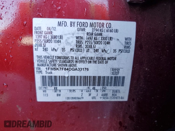 2013 Ford Explorer Limited z VIN 1FM5K7F84DGA33176, wystawiony jako Copart lot #55564475 z przebiegiem 201 045 mil mil oraz Szkoda całkowita • Salvage title. Historia ofert i sprzedaży dostępna na DreamBid. Obrazek 14.