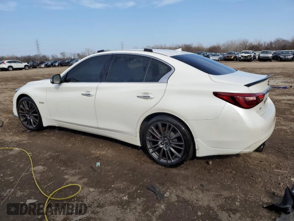2018 Infiniti Q50 Red Sport 400 with VIN JN1FV7AR2JM480539, listed as a Copart auction lot 49141695 with 81,523 mi miles and Salvage Title. Bid and sale history available at DreamBid. Image 2.