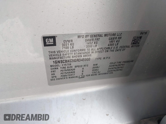 2016 Chevrolet Tahoe LT с VIN 1GNSCBKC5GR345900, выставлен на аукционе IAAI как лот 41937191 с пробегом 141 252 миль миль и . История ставок и продаж доступна на DreamBid. Изображение 9.