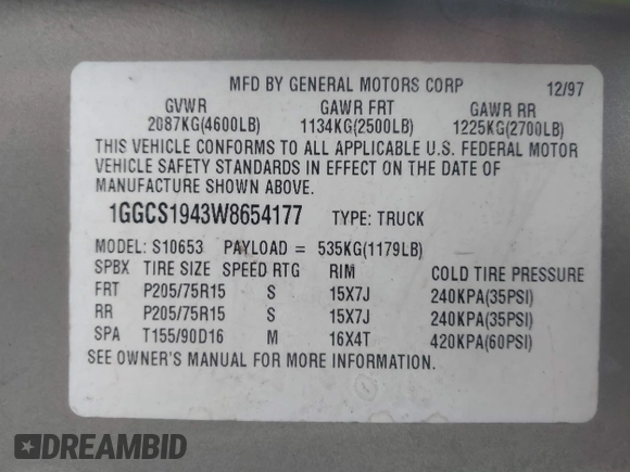 1998 Isuzu Hombre z VIN 1GGCS1943W8654177, wystawiony jako IAAI lot #41365774 z przebiegiem 136 253 mil mil oraz . Historia ofert i sprzedaży dostępna na DreamBid. Obrazek 9.