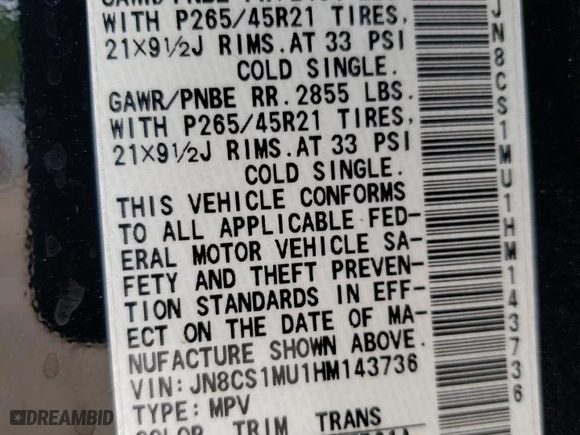 2017 Infiniti QX70 with VIN JN8CS1MU1HM143736, listed as a Copart auction lot 54896834 with 126,983 mi miles and Salvage Title. Bid and sale history available at carsss.com. Image 14.