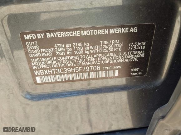 2017 BMW X1 xDrive28i with VIN WBXHT3C39H5F79706, listed as a IAAI auction lot 40168464 with 1 mi miles. Bid and sale history available at carsss.com. Image 9.