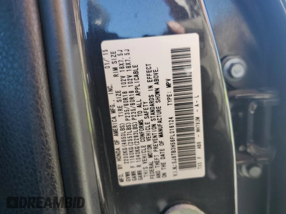 2015 Acura RDX Tech Pkg with VIN 5J8TB3H56FL016124, listed as a Copart auction lot 47039535 with 128,336 mi miles and Salvage Title. Bid and sale history available at carsss.com. Image 13.