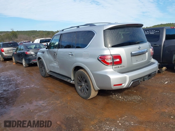 2020 Nissan Armada Platinum with VIN JN8AY2NF6L9360609, listed as a IAAI auction lot 41317857 with 142,243 mi miles. Bid and sale history available at carsss.com. Image 3.